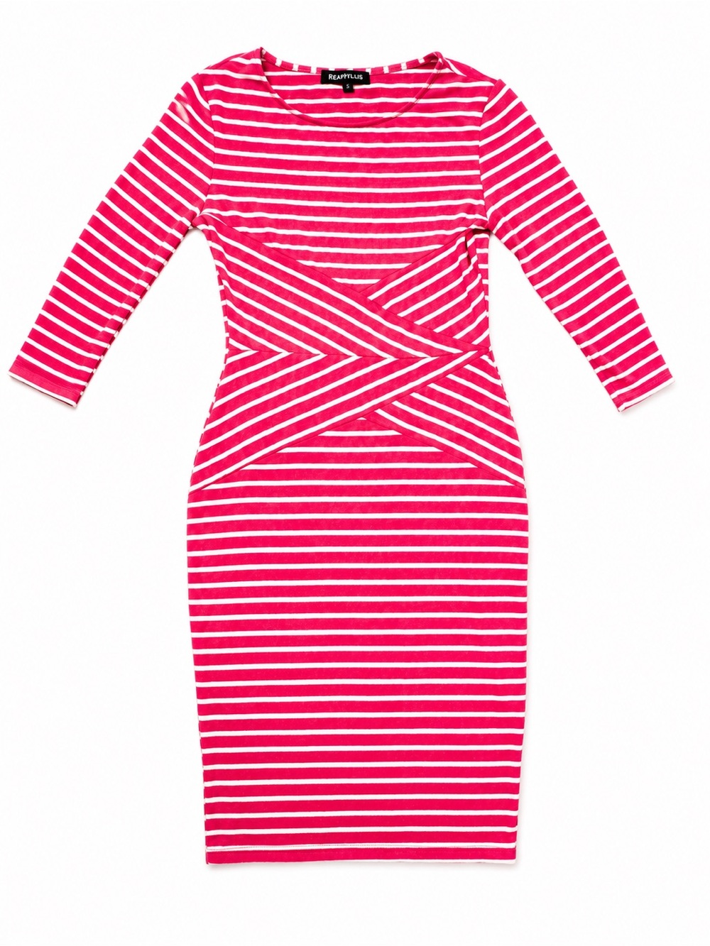 RepHyllis Pink & White Striped Bodycon Midi Dress
